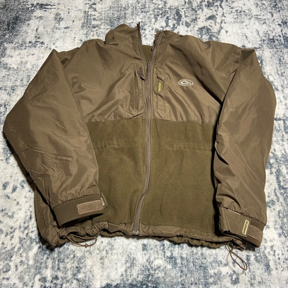 Drake Waterfowl MST Magnattach Full Zip Jacket Mens XL Brown Fleece Hunting Coat